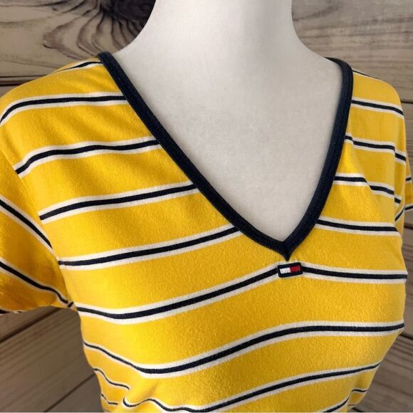 Vintage Tommy Hilfiger Tommy Jeans Yellow Striped T-Shirt - Picture 2 of 7
